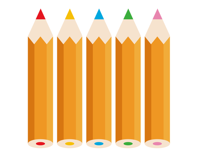 学校の授業で使う色鉛筆のイラスト（フリー素材）
